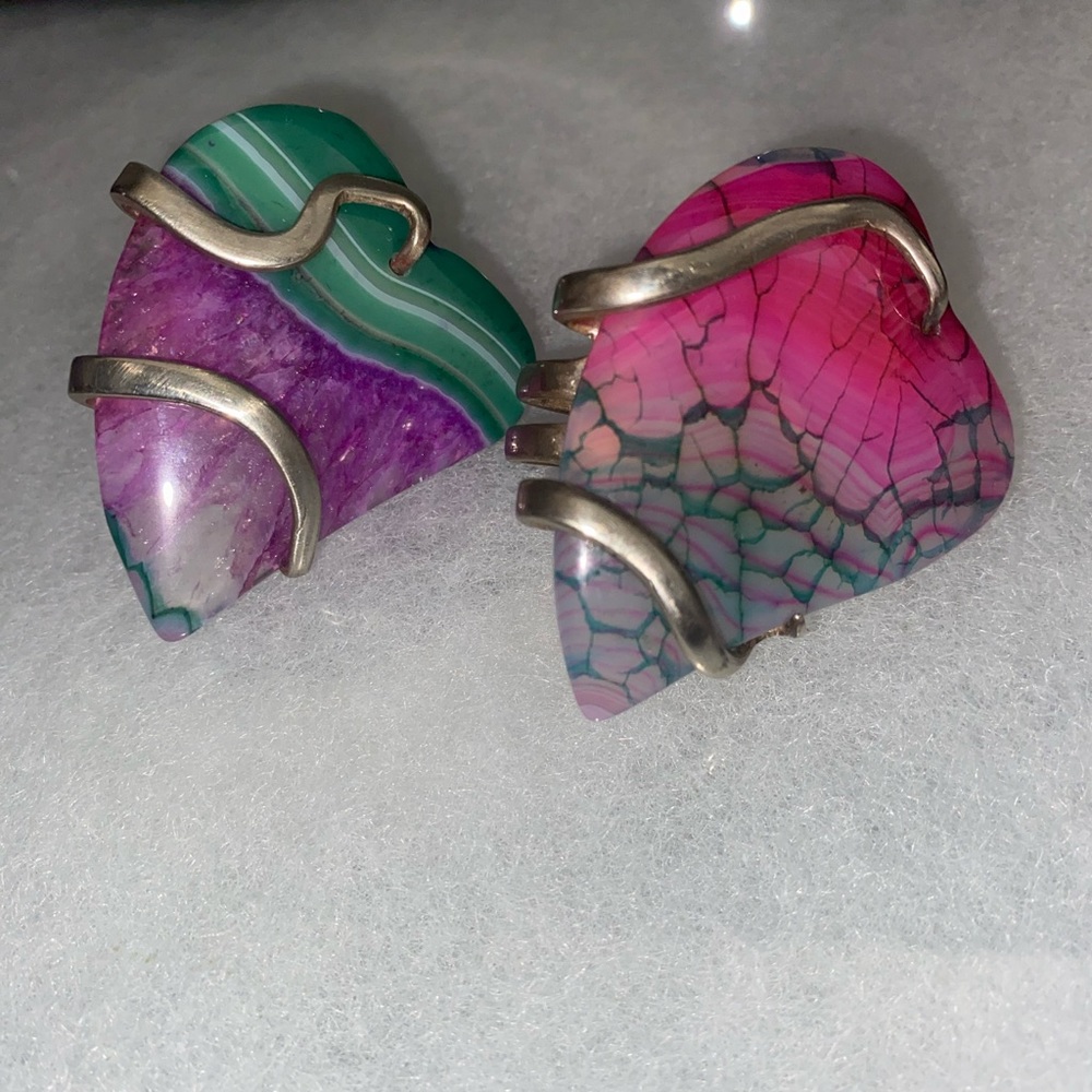 [SOLD] Large Silver Heart Stone Rings